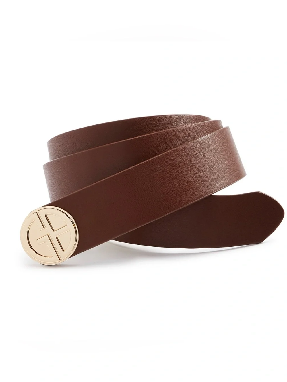 Giani Bernini Brown Leather Belt with Gold Logo Buckle